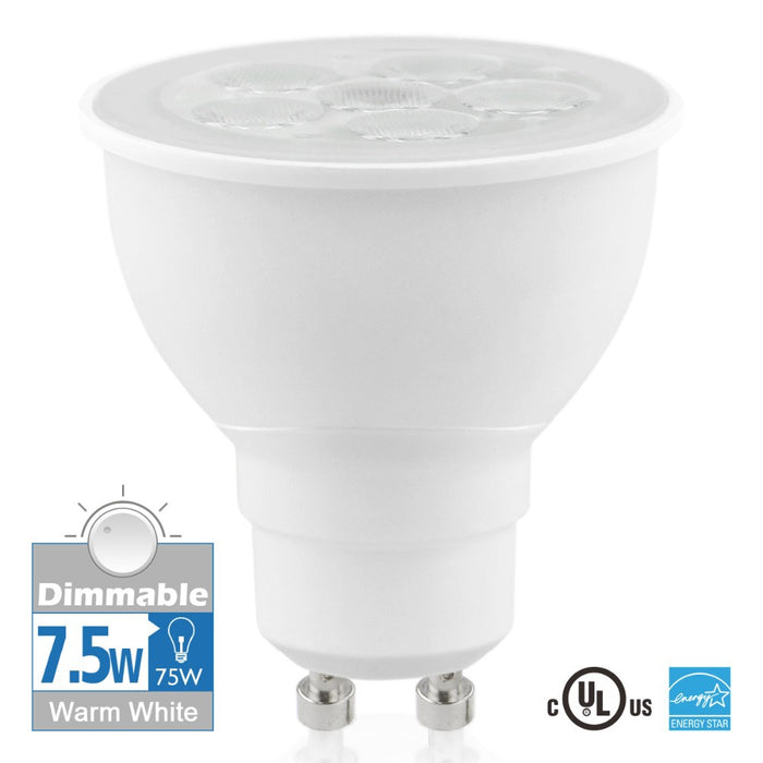 Dimmable GU10 7.5W LED Light Bulb -3000k - Warm White